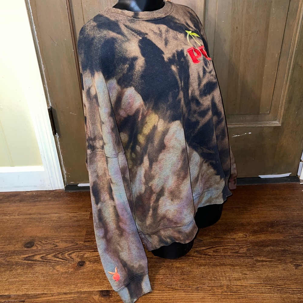Playboy PacSun Black Tan Custom Acid Wash Long Sleeve Red Cherry Logo Size S - Picture 5 of 12